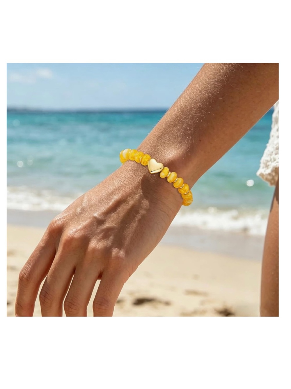 Boho Style Beaded Yellow/Gold Heart Adjustable Bracelet (NWT) - Picture 6 of 12